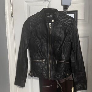 Guess Women's Quilted Black Leather Jacket